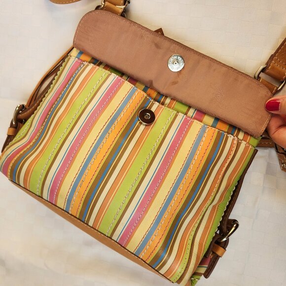 Fossil 100% Leather Beige/ Multicolor Strips Crossbody Bag - Picture 5 of 16